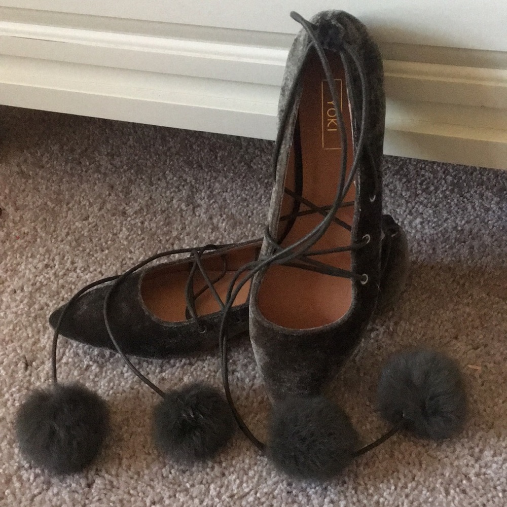 Dark Green Velvet Flats